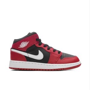 AIR JORDAN 1 MID (GS) - BLACK/WHITE/GYM RED Big Kids Size 5.5y